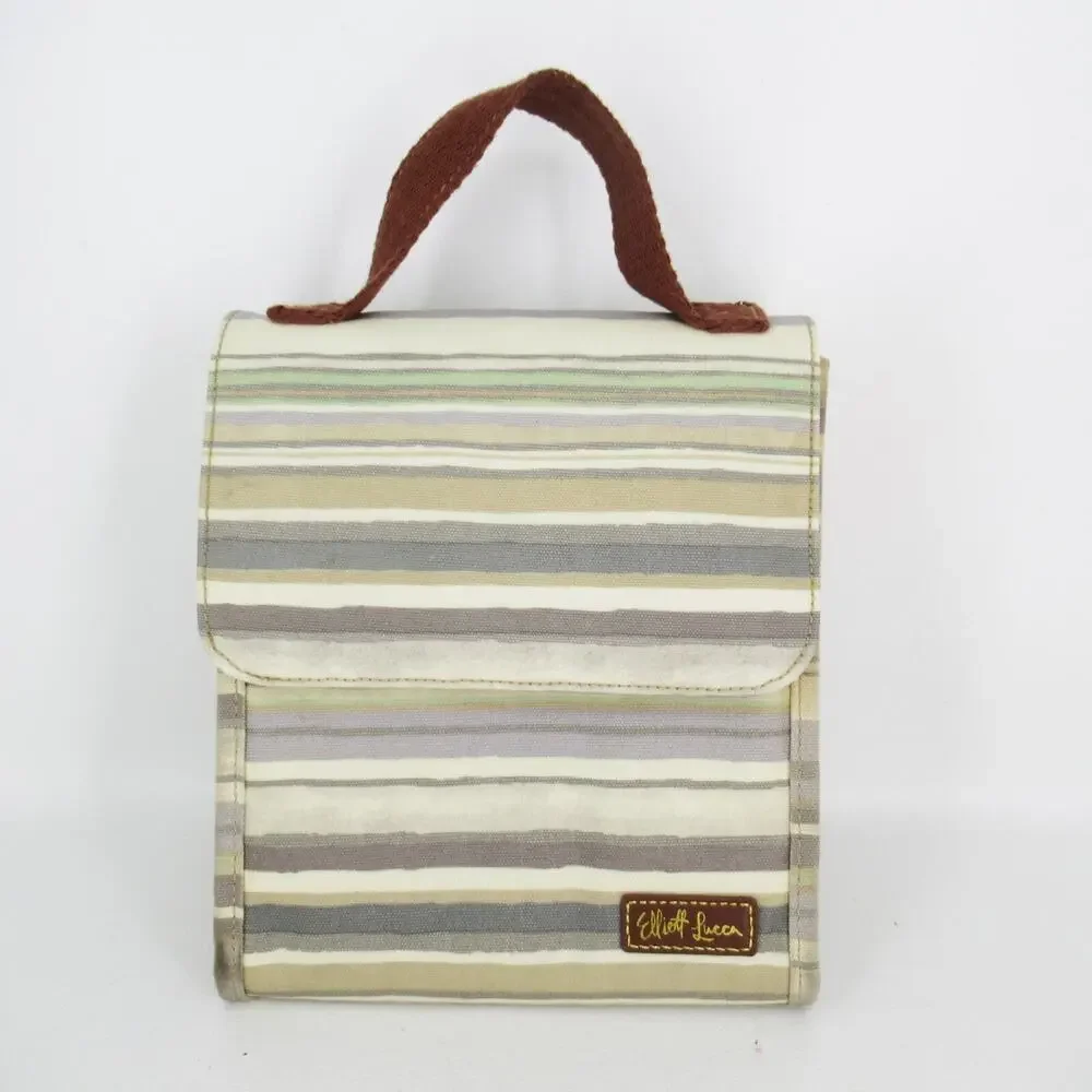 Elliott Lucca Artisan Lunch Bag Women Multicolor Striped Tan Sage Gray Insulated